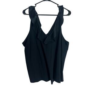 Lands' End Navy Ruffle Tank Top 2X Sleeveless Cotton Blend